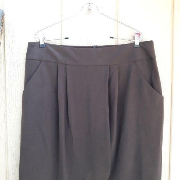 Larry Levine Skirt Stretch Mock Wrap Pockets Brown - Picture 4 of 7